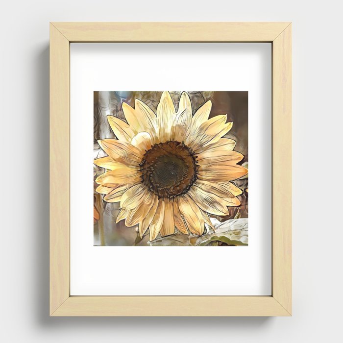 Watercolor Sunflower Elegant Collection Recessed Framed Print