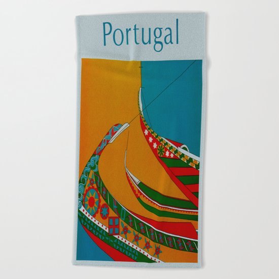 Portuguese Fishing Boats - Vintage Travel Beach Towel