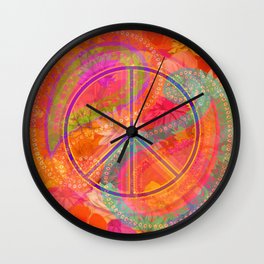 Hippie Chic Paisley Flowers Peace Wall Clock