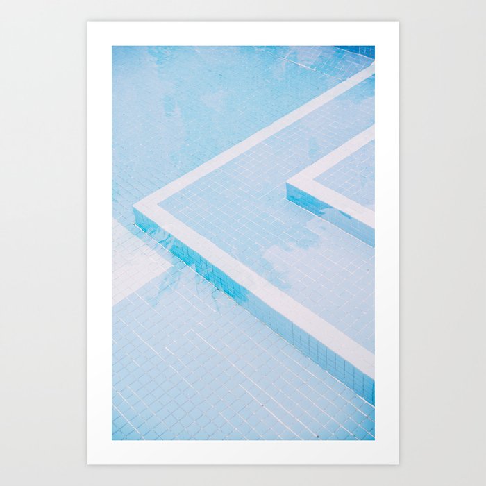 Aqua Blue Pool Tiles - Minimalist Architecture Photograph Art Print