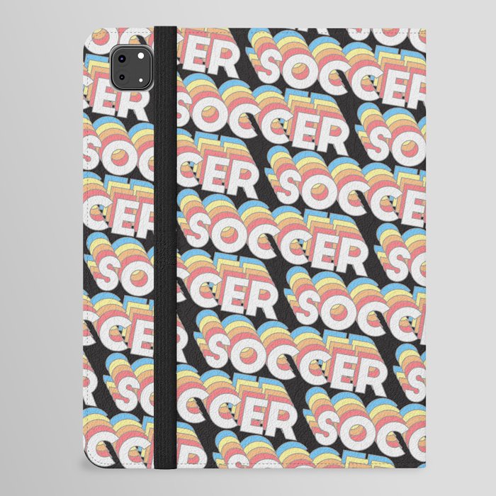 Soccer Trendy Rainbow Text Pattern (Black) iPad Folio Case