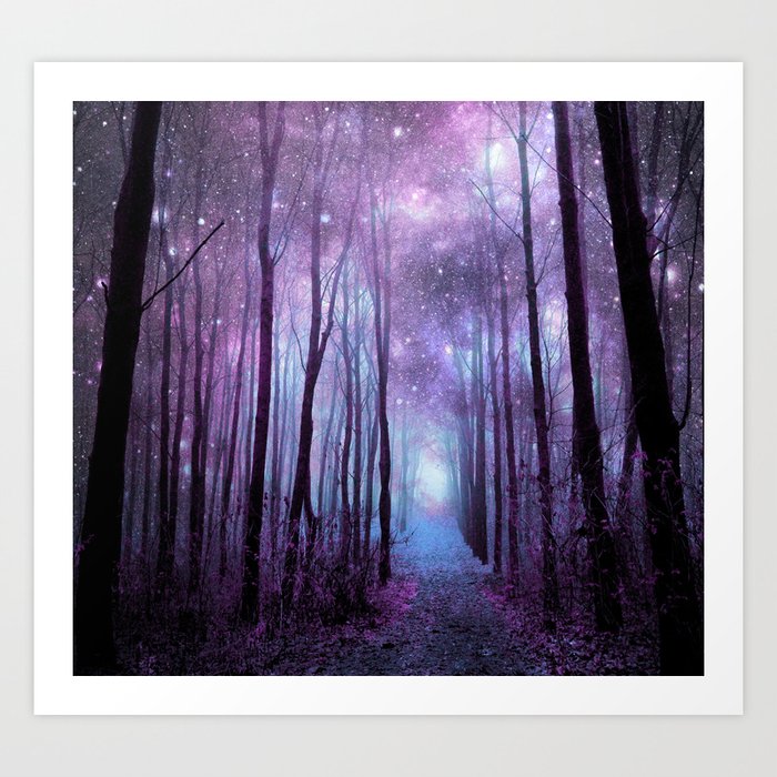 Fantasy Forest Path Muted Violet Art Print