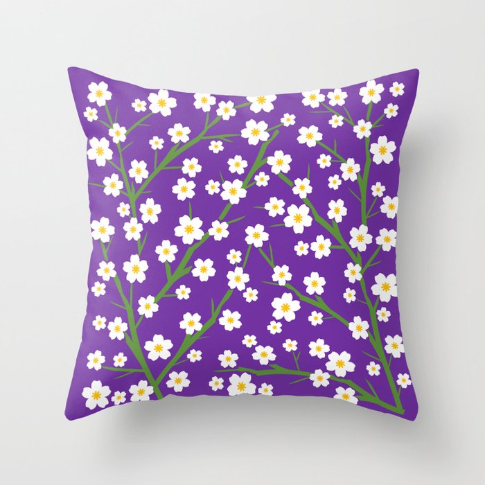 White Blossoms - purple 1 Throw Pillow