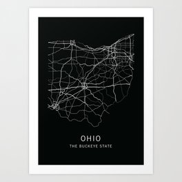 Ohio State Road Map Art Print