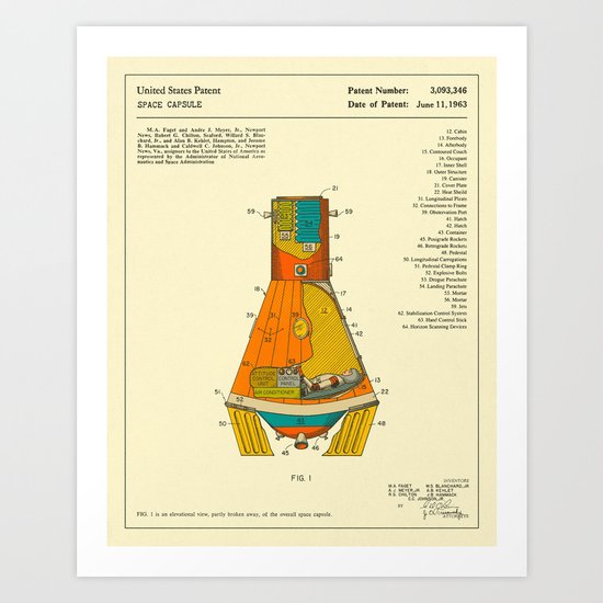 SPACE CAPSULE PATENT (1963) Art Print