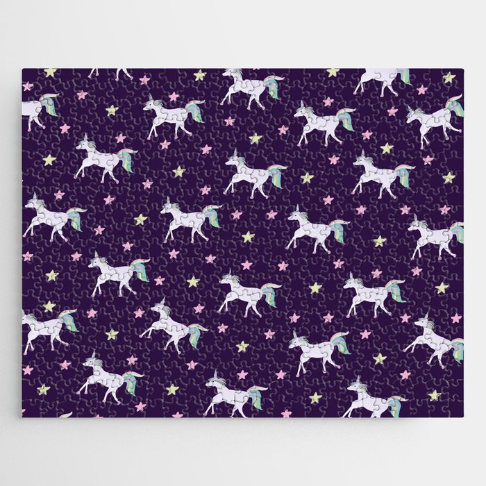 Cute Unicorn Print On Dark Blue Background Pattern Jigsaw Puzzle