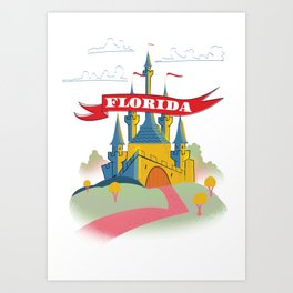 Florida Magical old castle. Art Print | Turret, Cartoon, Hill, Stonecastle, Flags, Usa, Medievalcastle, Medieval, Themepark, Castlecartoon 
