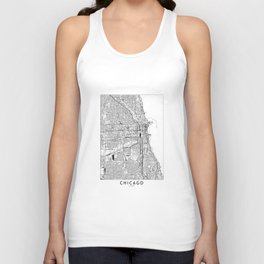 Chicago White Map Unisex Tanktop | Black and White, Masterplan, Illustration, Modern, Abstract, City, Chicago, Graphicdesign, Simple, Illinois 
