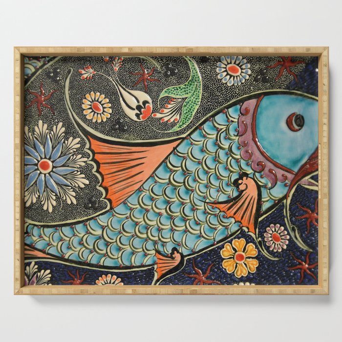 Mosaic Fish Tile Art Serving Tray