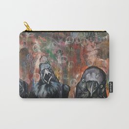 Caws for Peace Carry-All Pouch | Colorful, Horizontal, Lighthearted, Crows, Expressionism, Impressionistic, Birds, Painting, Ravens, Peacesigns 