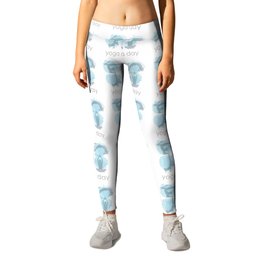 Yoga day workout silhouettes on watercolor paint splashes	 Leggings