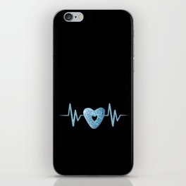 Heartbeat with cute blue heart shaped donut illustration iPhone Skin