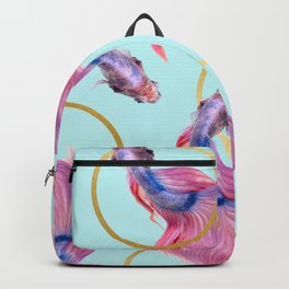 HullaHoops, Eclectic Colorful Fish Graphic Design, Animals Gold Rings Surrealism Quirky Backpack