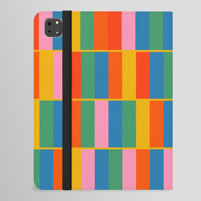 Long Blocks Colourful Geometric Check Pattern in Rainbow Pop Colors iPad Folio Case
