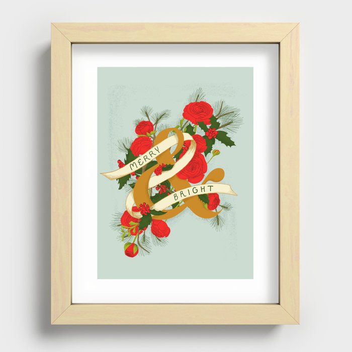 Merry and Bright Christmas Print - Soft Blue Recessed Framed Print