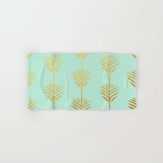 Golden Palm Leaves on Mint Hand & Bath Towel
