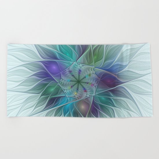 Colorful Fantasy Flower Fractal Art Abstract Beach Towel