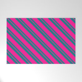 [ Thumbnail: Deep Pink & Teal Colored Lined/Striped Pattern Welcome Mat ]