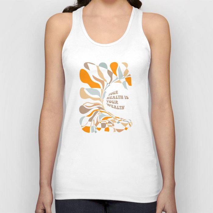 YOUR HEALTH IS YOUR WEALTH with Liquid retro abstract pattern in orange and blue Tank Top