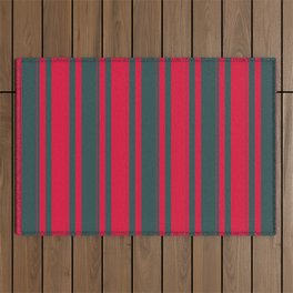 [ Thumbnail: Dark Slate Gray & Crimson Colored Striped/Lined Pattern Outdoor Rug ]
