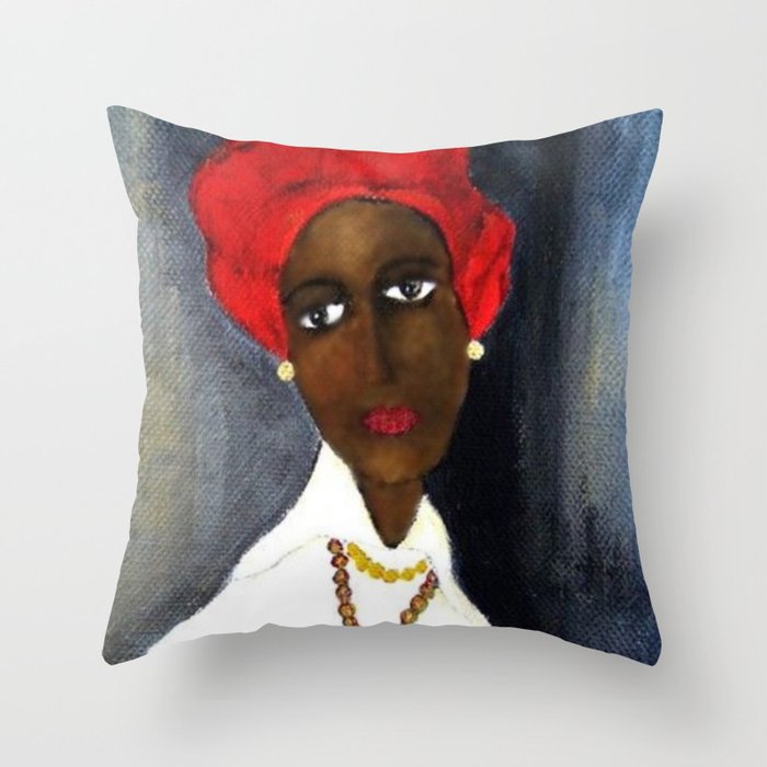 Rare African American Portrait of Aicha Goblet in a Red Hat by Amedeo Modigliani Throw Pillow