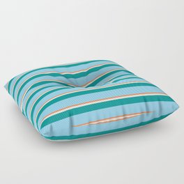 [ Thumbnail: Coral, Beige, Dark Cyan & Sky Blue Colored Stripes Pattern Floor Pillow ]