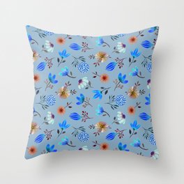 Loose Watercolor Florals (Smoky Blue) Throw Pillow