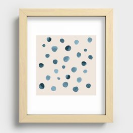 Polka Dots in Blue on Tan Recessed Framed Print