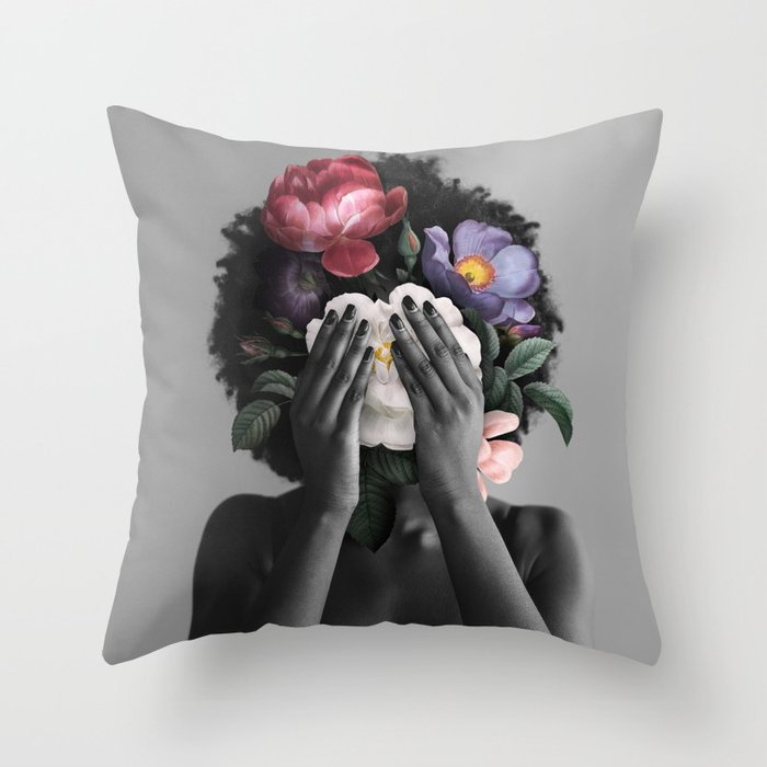 African American Women With Flowers Throw Pillow