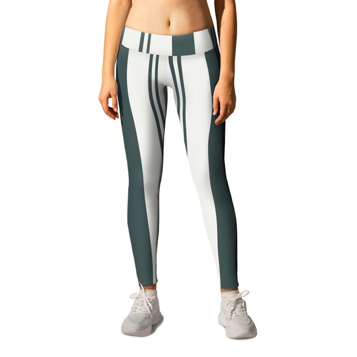 Night Watch Color of the Year PPG1145-7 Thick and Thin Vertical Stripes on Delicate White Leggings