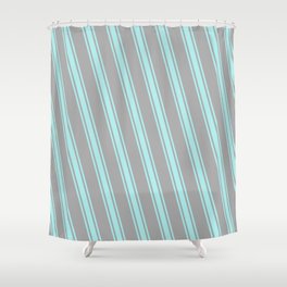 [ Thumbnail: Dark Gray and Turquoise Colored Stripes/Lines Pattern Shower Curtain ]