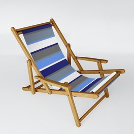 [ Thumbnail: Colorful Light Slate Gray, Cornflower Blue, White, Midnight Blue & Dim Grey Colored Stripes Pattern Sling Chair ]