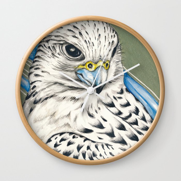 Gyr Falcon Hawk Gold Ink Blue  Wall Clock