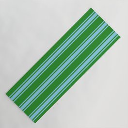 [ Thumbnail: Forest Green and Sky Blue Colored Lined/Striped Pattern Yoga Mat ]