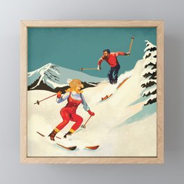 Retro Skiing Couple Framed Mini Art Print