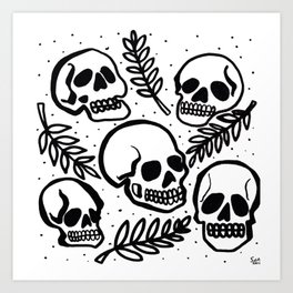 Skull Gang Art Print | Sigasnii, Scary, Goth, Drawing, Death, Skulls, Halloween, Dark, Skull, Cute 