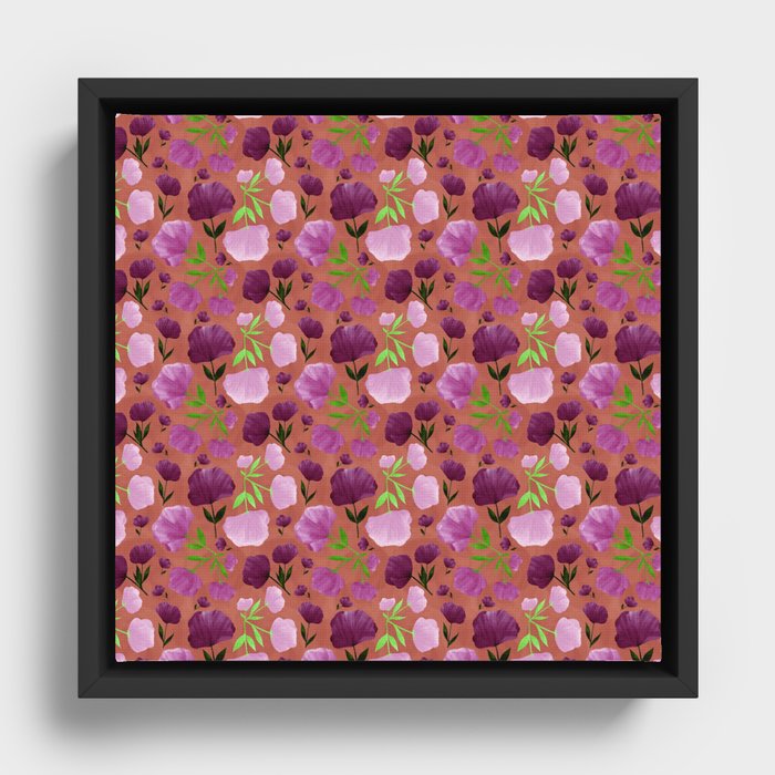 seamless pattern with flowers of different sizes in pink colors Framed Canvas