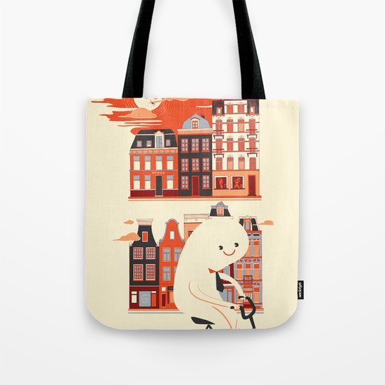 Happy Ghost Biking Through Amsterdam Tote Bag