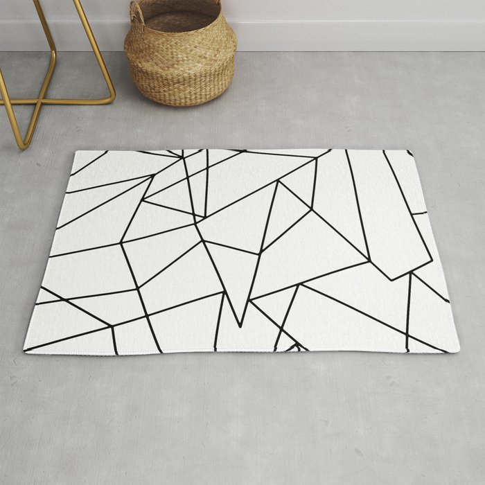 Simple Modern Black and White Geometric Pattern Rug