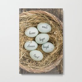 Eggs with messages Metal Print | Nest, Color, Handwritten, Food, Easteregger, Eggs, Slogans, Photo, Messages, Digital 