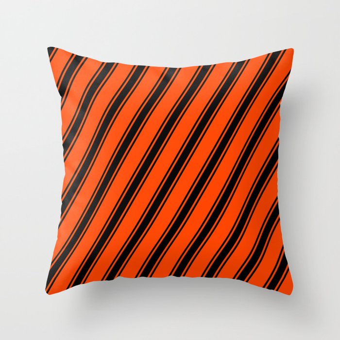 Red and Black Colored Lines Pattern Throw Pillow