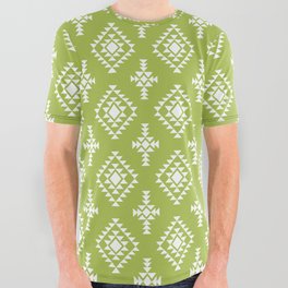 Light Green and White Native American Tribal Pattern All Over Graphic Tee