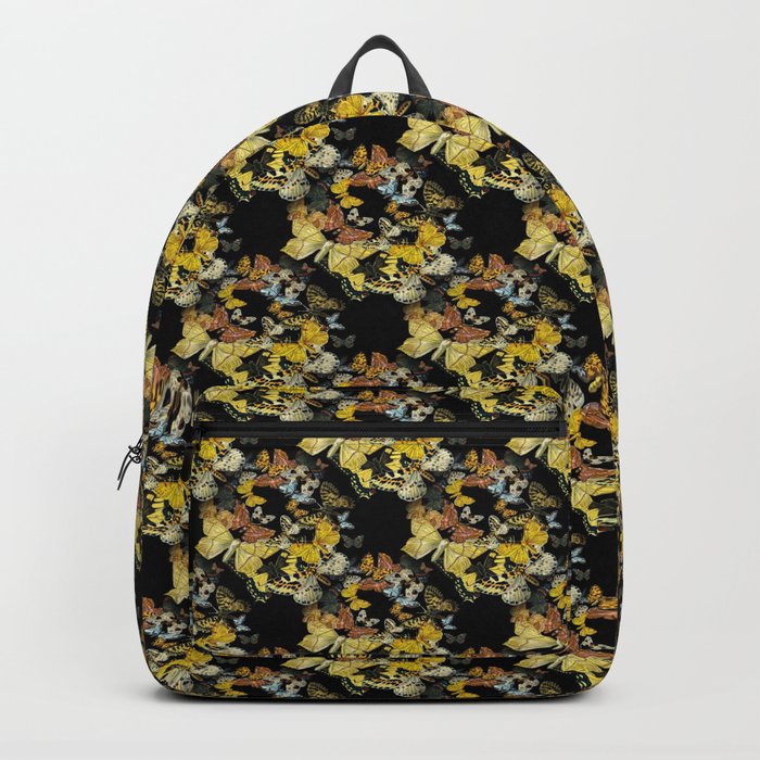 A Swarm Of Vintage Butterflies Nature Pattern On Black Backpack