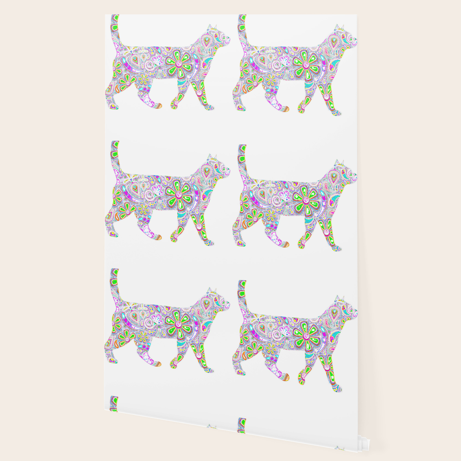 Neon Rainbow Flowers Cat Wallpaper By Green Cow Society6
