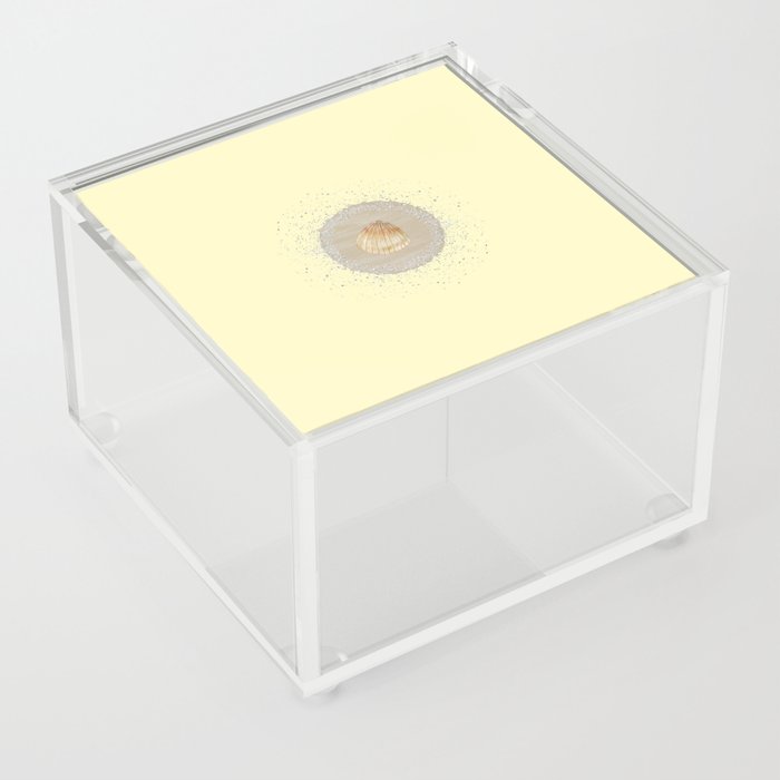 Watercolor Seashell and Sand Circle on Pastel Yellow Acrylic Box