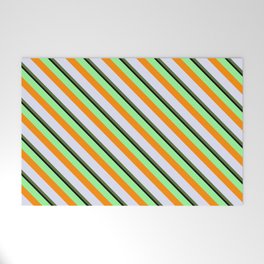[ Thumbnail: Colorful Green, Dark Orange, Lavender, Dark Olive Green, and Black Colored Lined Pattern Welcome Mat ]