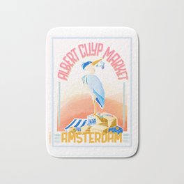Heron at Albert Cuyp Bath Mat | Scavenger, Urban, Albertcuyp, Colorful, Eatlocal, Amsterdam, Painting, Watercolor, Poster, Market 