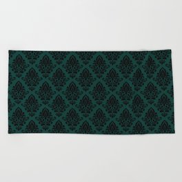 Black damask pattern Teal Beach Towel