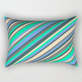 [ Thumbnail: Vibrant Tan, Dim Gray, Green, Cornflower Blue, and Dark Slate Gray Colored Lines/Stripes Pattern Rectangular Pillow ]