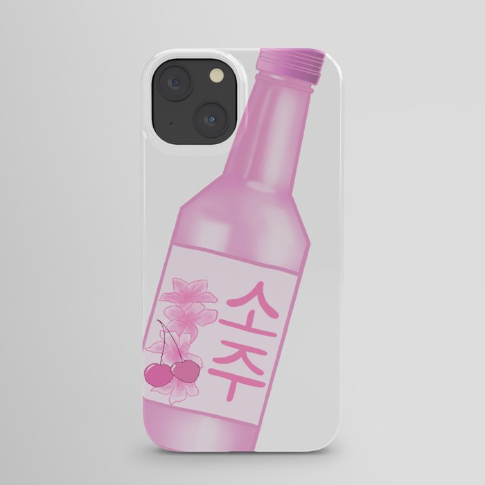 Cherry flavoured korean pink soju bottle hangul writing cute cherry blossoms kawaii   iPhone Case